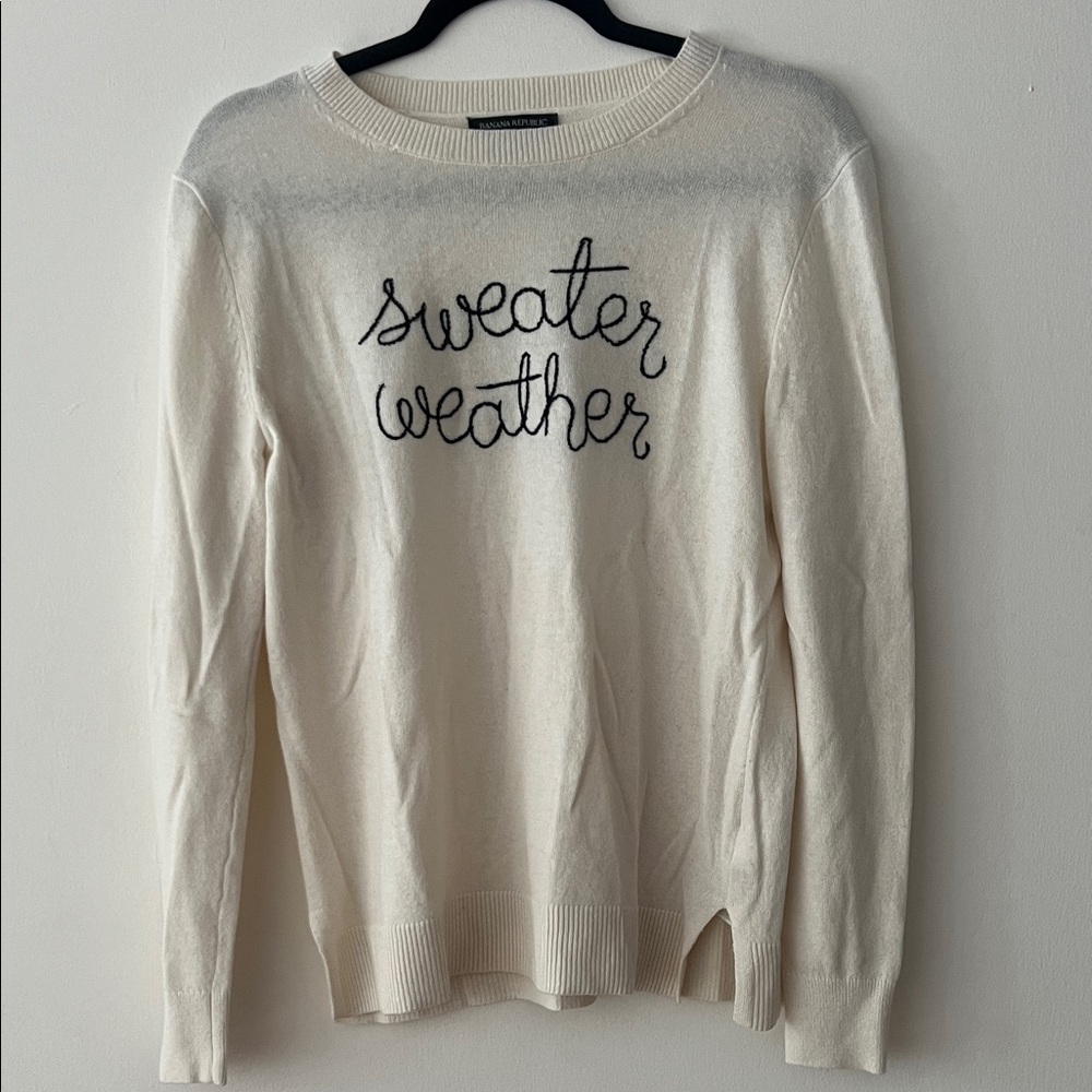 Banana Republic Cream Sweater with Black Embroidery